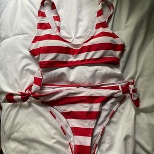 Red & white striped bikini set